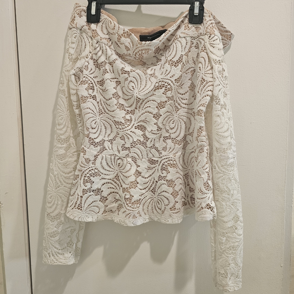 BCBG MaxAzria Lace Off-Shoulder Blouse - Creamy White